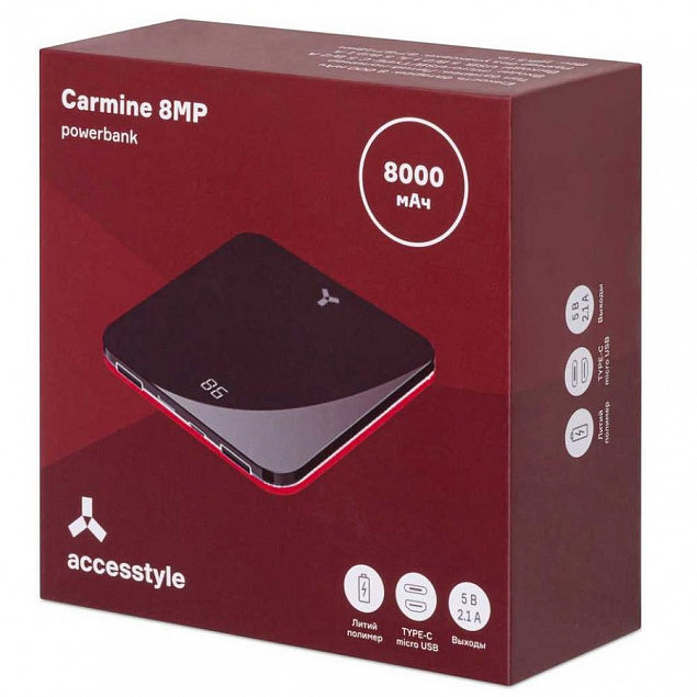 Внешний аккумулятор Accesstyle Carmine 8MP 8000 мАч, черный/красный с логотипом в Нефтекамске заказать по выгодной цене в кибермаркете AvroraStore