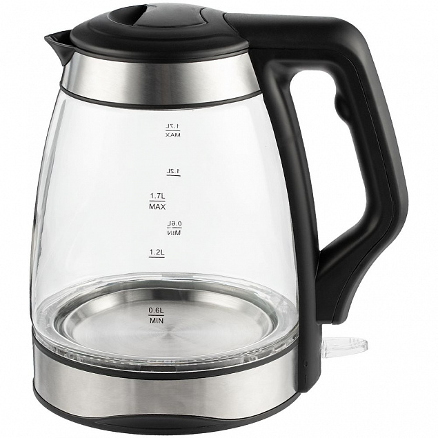 Электрический чайник Lumimore, стеклянный, серебристо-черный с логотипом в Нефтекамске заказать по выгодной цене в кибермаркете AvroraStore