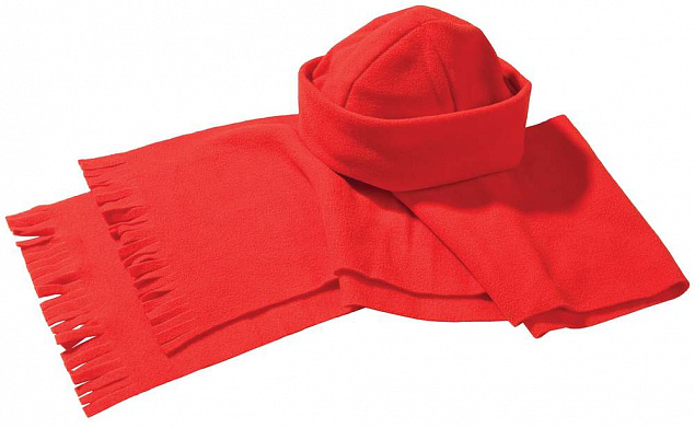 Комплект Unit Fleecy: шарф и шапка, красный с логотипом в Нефтекамске заказать по выгодной цене в кибермаркете AvroraStore