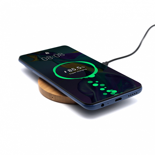 Беспроводное зарядное устройство Bamby, натуральный с логотипом в Нефтекамске заказать по выгодной цене в кибермаркете AvroraStore