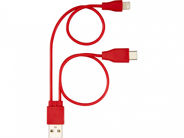 Двусторонний кабель для зарядки Ario 3-в-1 в тканевой оплетке, красный с логотипом в Нефтекамске заказать по выгодной цене в кибермаркете AvroraStore