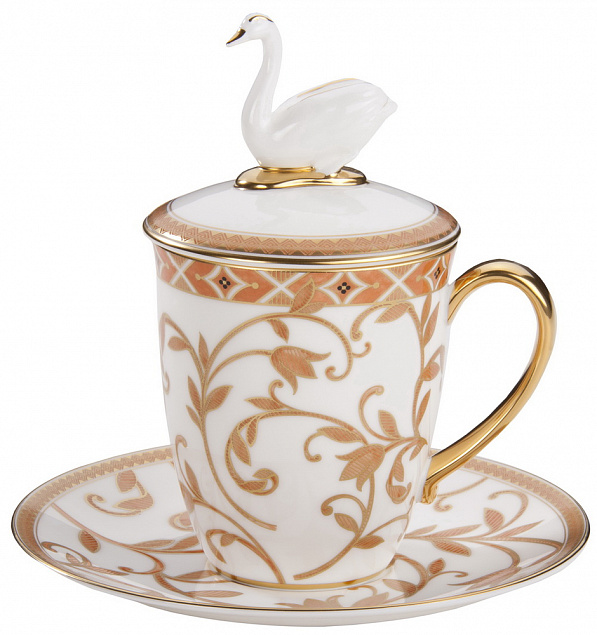Чайная пара Swan с терракотовым орнаментом с логотипом в Нефтекамске заказать по выгодной цене в кибермаркете AvroraStore