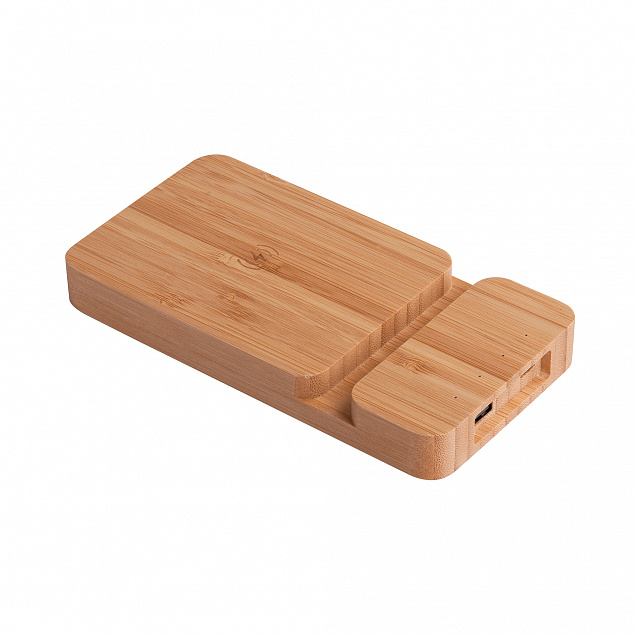 Беспроводное (10W) зарядное устройство "Bamboo Power" 5000 mAh с подставкой под смартфон, бамбук с логотипом в Нефтекамске заказать по выгодной цене в кибермаркете AvroraStore