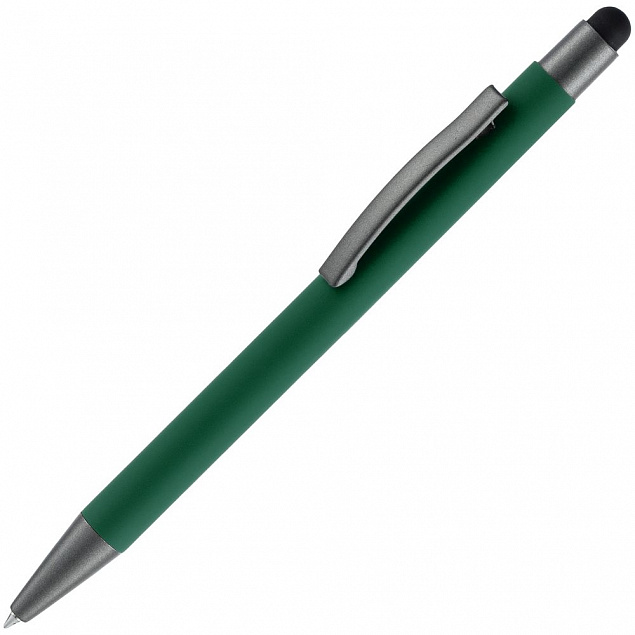 Ручка шариковая Atento Soft Touch со стилусом, зеленая с логотипом в Нефтекамске заказать по выгодной цене в кибермаркете AvroraStore
