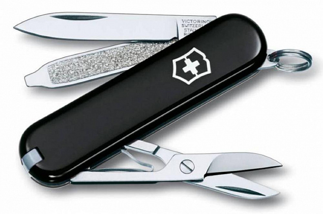 Нож-брелок Classic 58 с отверткой, черный с логотипом в Нефтекамске заказать по выгодной цене в кибермаркете AvroraStore