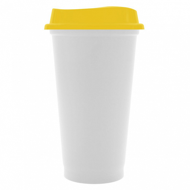 Стакан с крышкой Color Cap White, белый с желтым с логотипом в Нефтекамске заказать по выгодной цене в кибермаркете AvroraStore