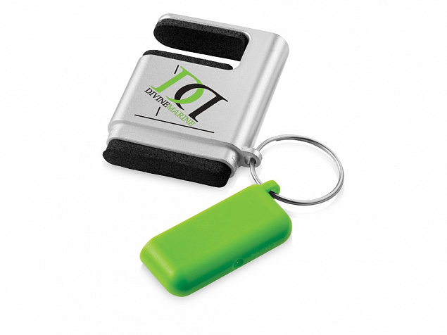 Подставка-брелок для мобильного телефона GoGo, серебристый/зеленый с логотипом в Нефтекамске заказать по выгодной цене в кибермаркете AvroraStore