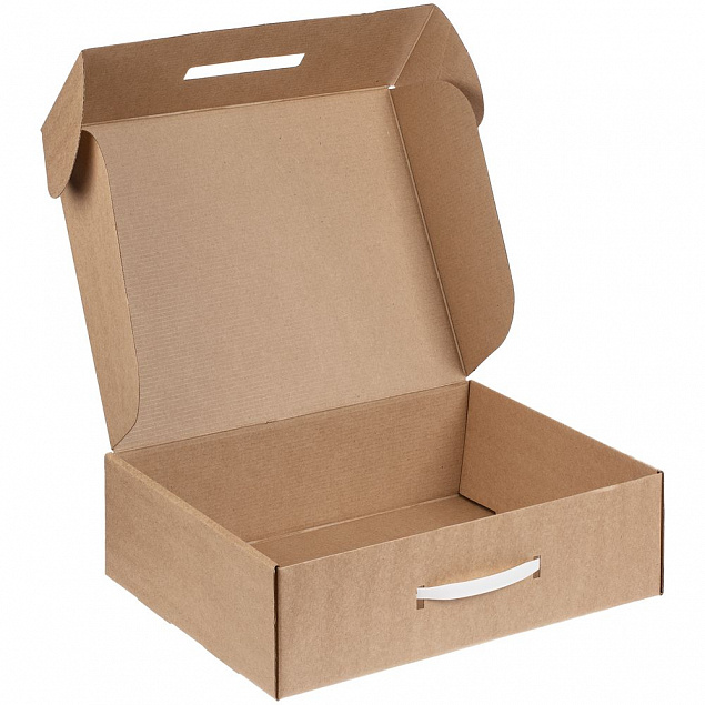 Коробка самосборная Light Case, крафт, с белой ручкой с логотипом в Нефтекамске заказать по выгодной цене в кибермаркете AvroraStore