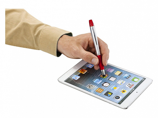 Ручка-стилус Nash с маркером, красный/серебристый с логотипом в Нефтекамске заказать по выгодной цене в кибермаркете AvroraStore