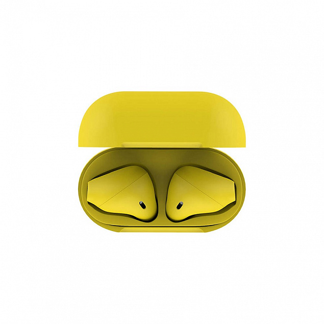 Наушники беспроводные с зарядным боксом TWS AIR SOFT, цвет желтый  с логотипом в Нефтекамске заказать по выгодной цене в кибермаркете AvroraStore