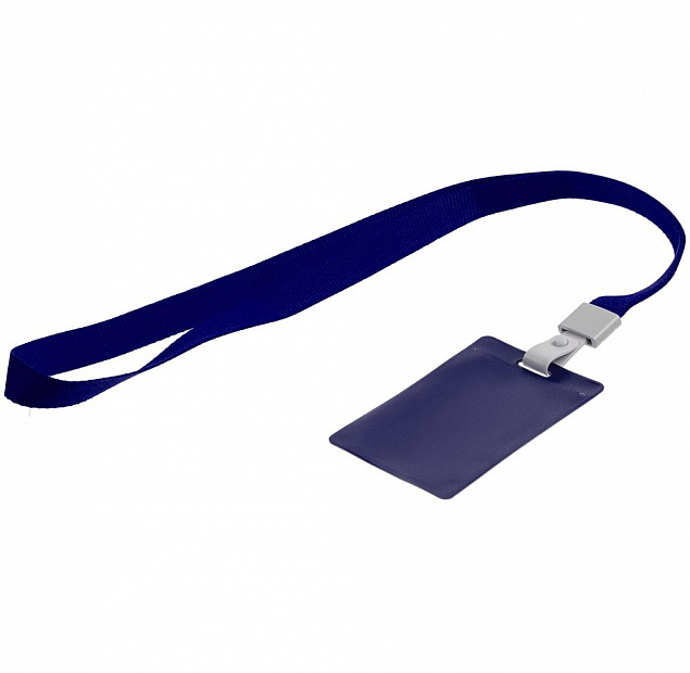Карман для бейджа с лентой Staff, синий с логотипом в Нефтекамске заказать по выгодной цене в кибермаркете AvroraStore
