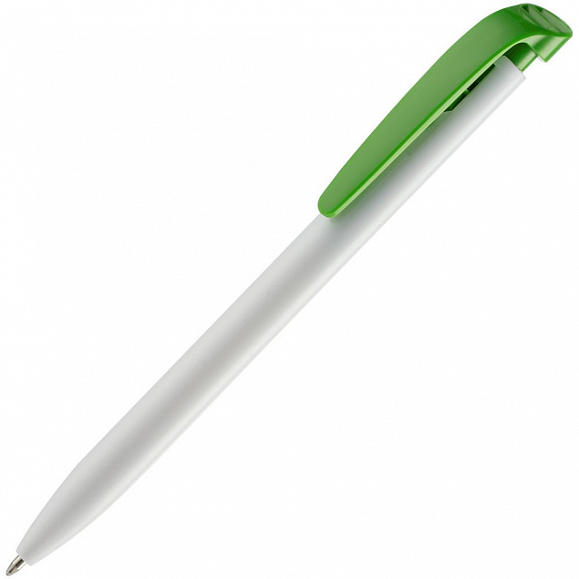 Ручка шариковая Favorite, белая с зеленым с логотипом в Нефтекамске заказать по выгодной цене в кибермаркете AvroraStore