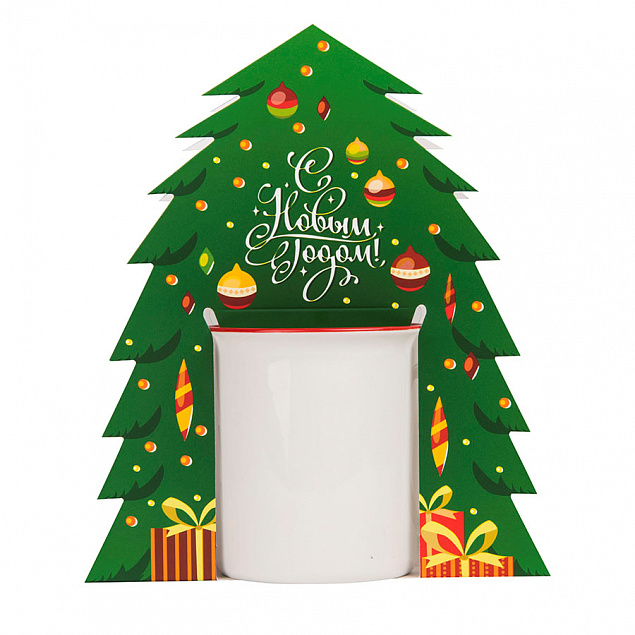 Коробка-украшение для чашки( D=9 см) в виде елки с логотипом в Нефтекамске заказать по выгодной цене в кибермаркете AvroraStore