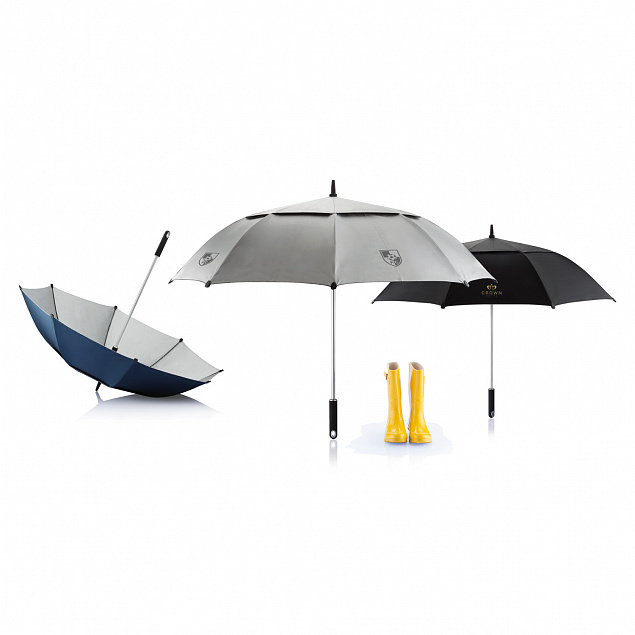Зонт-трость антишторм Hurricane 27, черный с логотипом в Нефтекамске заказать по выгодной цене в кибермаркете AvroraStore