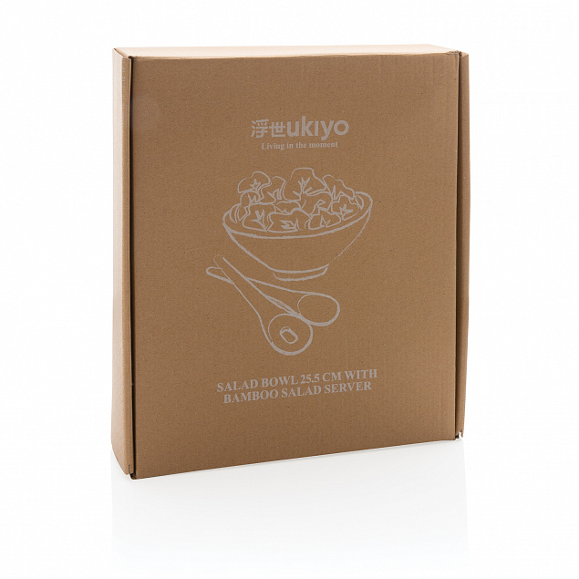 Керамическая салатница Ukiyo с бамбуковыми приборами с логотипом в Нефтекамске заказать по выгодной цене в кибермаркете AvroraStore