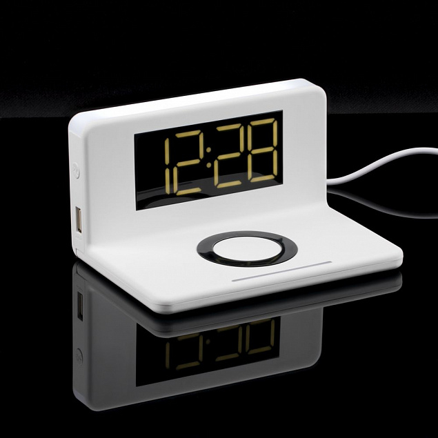 Часы настольные с беспроводным зарядным устройством Pitstop, белые с логотипом в Нефтекамске заказать по выгодной цене в кибермаркете AvroraStore