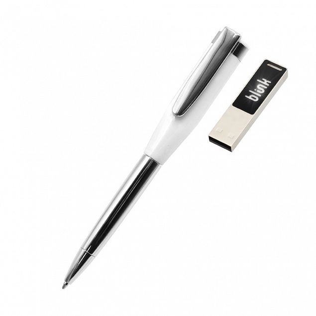 Ручка металлическая Memphys c флешкой, белый с логотипом в Нефтекамске заказать по выгодной цене в кибермаркете AvroraStore