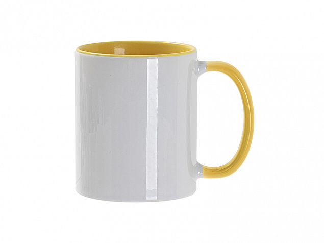 Кружка для сублимации, 330 мл, d=82 мм, стандарт А, белая, желтая внутри, желтая ручка с логотипом в Нефтекамске заказать по выгодной цене в кибермаркете AvroraStore
