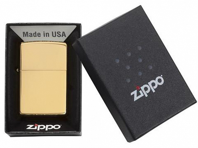 Зажигалка ZIPPO Classic с покрытием High Polish Brass с логотипом в Нефтекамске заказать по выгодной цене в кибермаркете AvroraStore