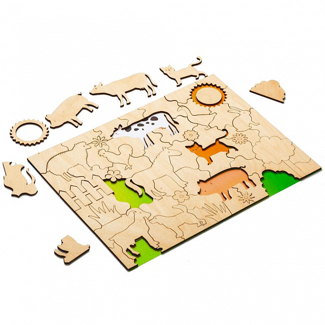 Развивающий эко-пазл Wood Games, ферма с логотипом в Нефтекамске заказать по выгодной цене в кибермаркете AvroraStore