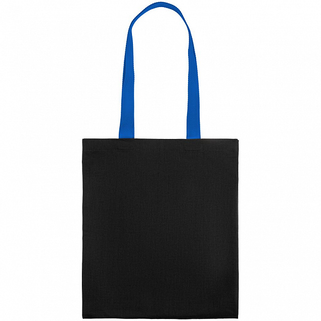 Холщовая сумка BrighTone, черная с ярко-синими ручками с логотипом в Нефтекамске заказать по выгодной цене в кибермаркете AvroraStore