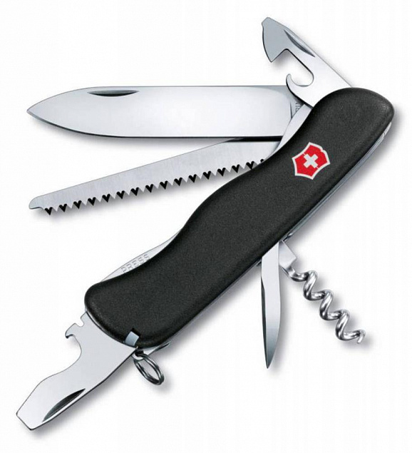 Солдатский нож с фиксатором лезвия Forester, черный с логотипом в Нефтекамске заказать по выгодной цене в кибермаркете AvroraStore