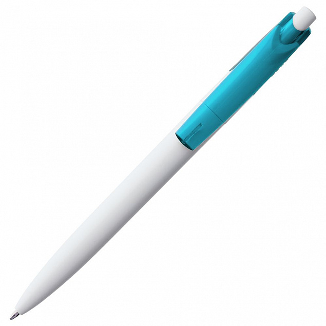 Ручка шариковая Bento, белая с голубым с логотипом в Нефтекамске заказать по выгодной цене в кибермаркете AvroraStore