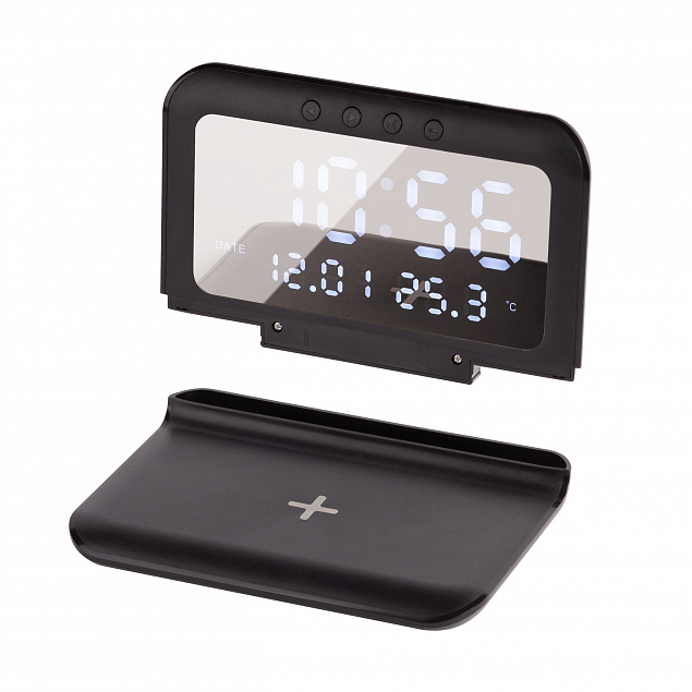 Настольные часы "Smart Time" с беспроводным (15W) зарядным устройством, будильником и термометром, со съёмным дисплеем с логотипом в Нефтекамске заказать по выгодной цене в кибермаркете AvroraStore