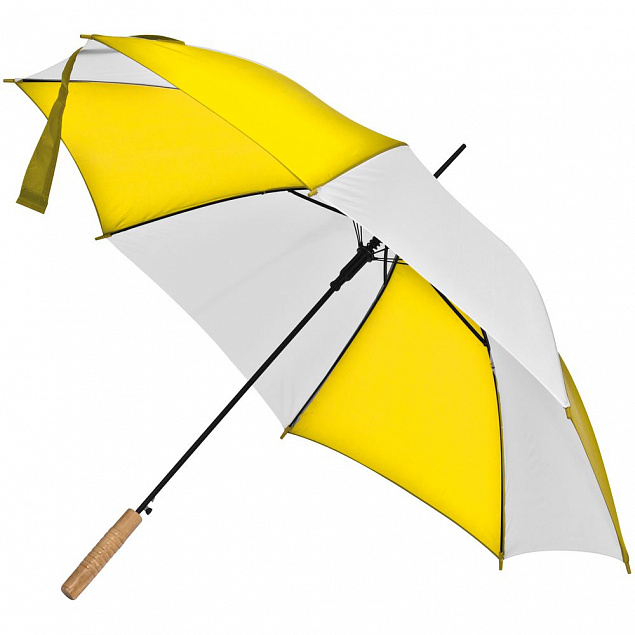 Зонт-трость Milkshake, белый с желтым с логотипом в Нефтекамске заказать по выгодной цене в кибермаркете AvroraStore