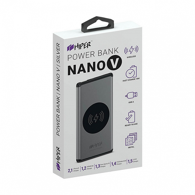 Универсальный аккумулятор NANO V Dark Blue 5000 мАч, с беспроводной зарядкой в алюминиевом корпусе с логотипом в Нефтекамске заказать по выгодной цене в кибермаркете AvroraStore