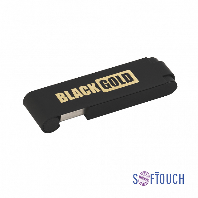 Флеш-карта "Case", объем памяти 16GB, черный/золото, покрытие soft touch с логотипом в Нефтекамске заказать по выгодной цене в кибермаркете AvroraStore