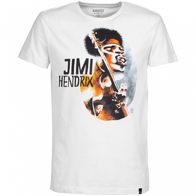Футболка «Меламед. Jimi Hendrix», белая с логотипом в Нефтекамске заказать по выгодной цене в кибермаркете AvroraStore