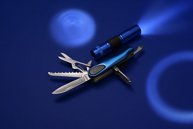 Набор «Зорге»: мультитул и фонарик, синий с логотипом в Нефтекамске заказать по выгодной цене в кибермаркете AvroraStore
