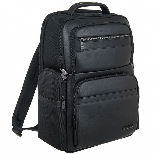 Рюкзак для ноутбука Santiago с кожаной отделкой, черный с логотипом в Нефтекамске заказать по выгодной цене в кибермаркете AvroraStore