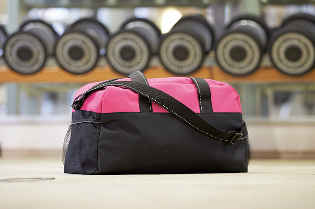Спортивная сумка FITNESS, черная, розовая с логотипом в Нефтекамске заказать по выгодной цене в кибермаркете AvroraStore