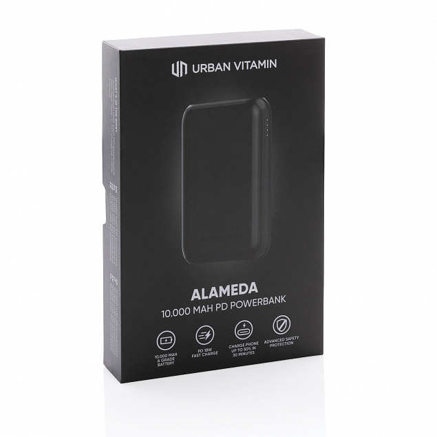 Внешний аккумулятор Urban Vitamin Alameda с быстрой зарядкой PD, 18 Вт, 10000 мАч с логотипом в Нефтекамске заказать по выгодной цене в кибермаркете AvroraStore