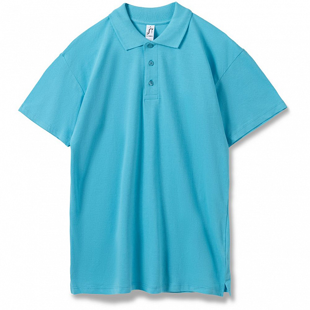 Рубашка поло мужская SUMMER 170, бирюзовая с логотипом в Нефтекамске заказать по выгодной цене в кибермаркете AvroraStore