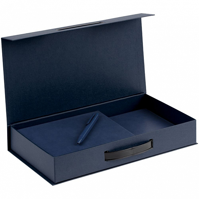 Коробка с ручкой Platt, синяя с логотипом в Нефтекамске заказать по выгодной цене в кибермаркете AvroraStore