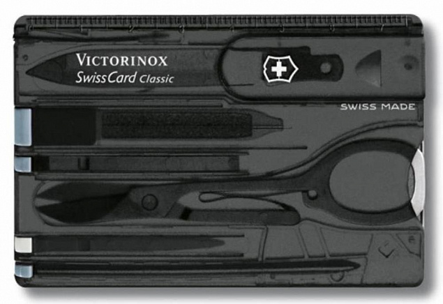 Набор инструментов SwissCard, полупрозрачный черный с логотипом в Нефтекамске заказать по выгодной цене в кибермаркете AvroraStore