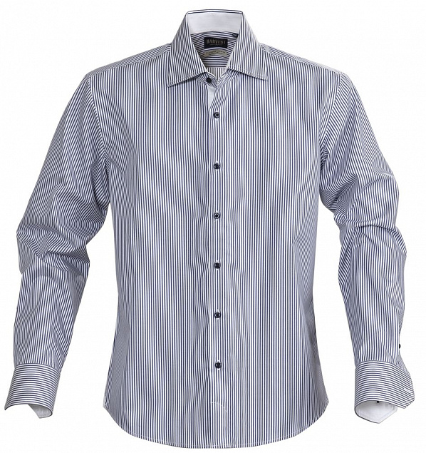 Рубашка мужская в полоску RENO, темно-синяя с логотипом в Нефтекамске заказать по выгодной цене в кибермаркете AvroraStore