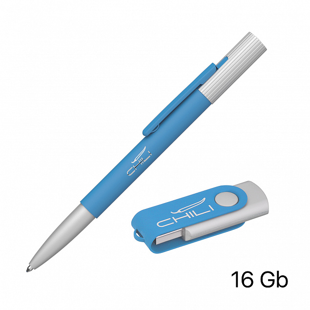 Набор ручка "Clas" + флеш-карта "Vostok" 16 Гб в футляре, покрытие soft touch с логотипом в Нефтекамске заказать по выгодной цене в кибермаркете AvroraStore