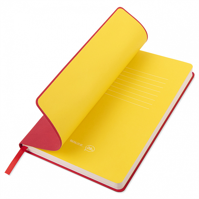 Бизнес-блокнот "Funky", 130*210 мм, красный, желтый форзац, мягкая обложка, блок-линейка с логотипом в Нефтекамске заказать по выгодной цене в кибермаркете AvroraStore