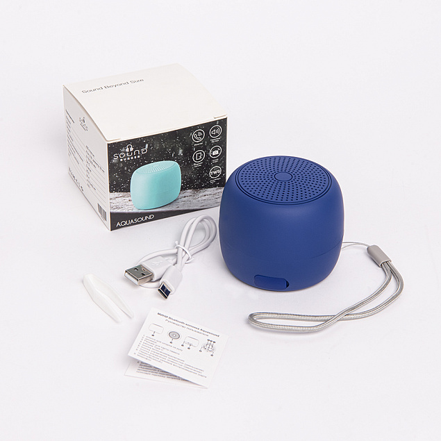 Портативная mini Bluetooth-колонка Sound Burger "Aquasound" синий с логотипом в Нефтекамске заказать по выгодной цене в кибермаркете AvroraStore