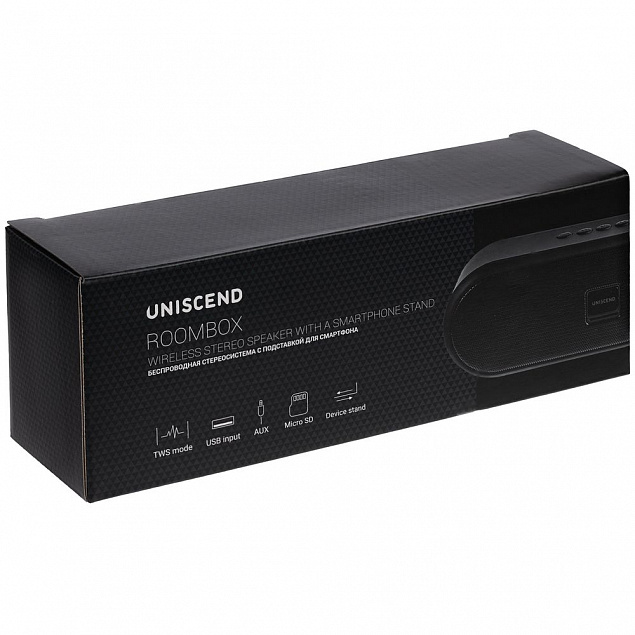 Беспроводная стереоколонка Uniscend Roombox, черная с логотипом в Нефтекамске заказать по выгодной цене в кибермаркете AvroraStore