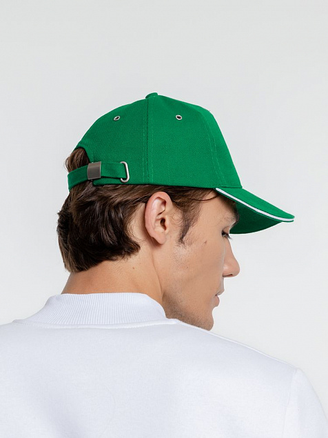 Бейсболка Classic, ярко-зеленая с белым кантом с логотипом в Нефтекамске заказать по выгодной цене в кибермаркете AvroraStore