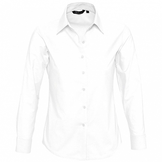 Рубашка женская с длинным рукавом EMBASSY, белая с логотипом в Нефтекамске заказать по выгодной цене в кибермаркете AvroraStore