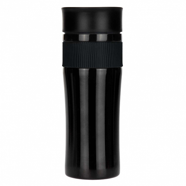 Термокружка вакуумная Polo 500 ml,  черная (черная манжета) с логотипом в Нефтекамске заказать по выгодной цене в кибермаркете AvroraStore
