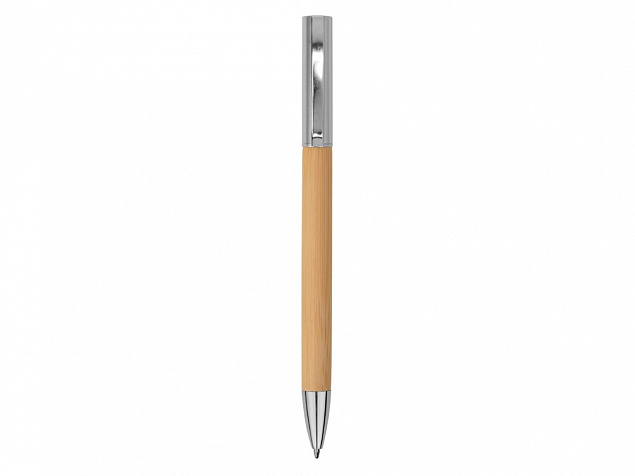 Ручка бамбуковая шариковая Saga, хром/бамбук с логотипом в Нефтекамске заказать по выгодной цене в кибермаркете AvroraStore