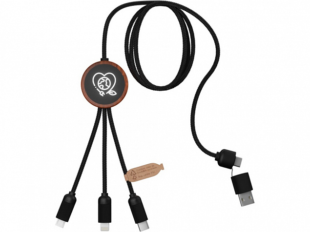 Зарядный кабель 3 в 1 со светящимся логотипом и округлым бамбуковым корпусом с логотипом в Нефтекамске заказать по выгодной цене в кибермаркете AvroraStore