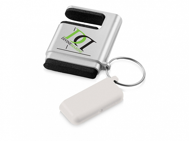 Подставка-брелок для мобильного телефона GoGo, серебристый/белый с логотипом в Нефтекамске заказать по выгодной цене в кибермаркете AvroraStore